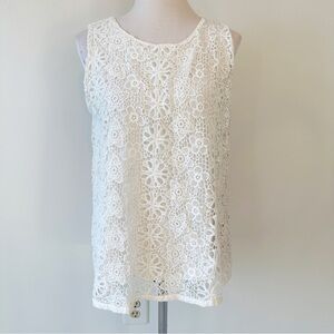 Keysha White Crochet Lace Sleeveless Tank Top, size Large Bohemian Coquette